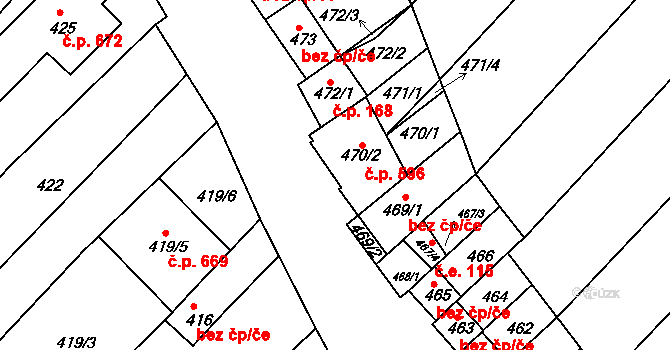 Hrušky 596 na parcele st. 470/2 v KÚ Hrušky, Katastrální mapa