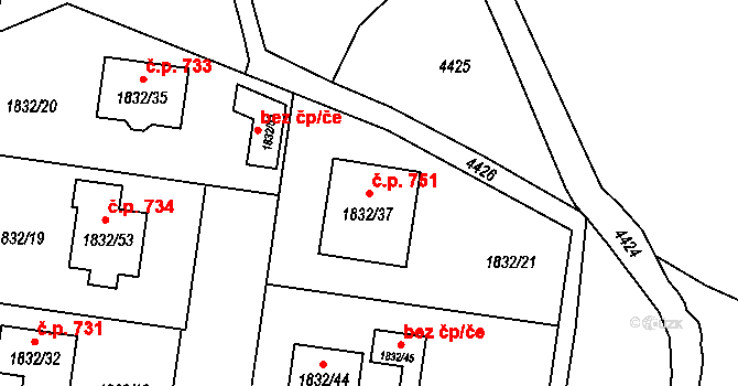 Zašová 751 na parcele st. 1832/37 v KÚ Zašová, Katastrální mapa