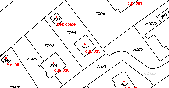 Kostomlaty pod Milešovkou 325 na parcele st. 520 v KÚ Kostomlaty pod Milešovkou, Katastrální mapa