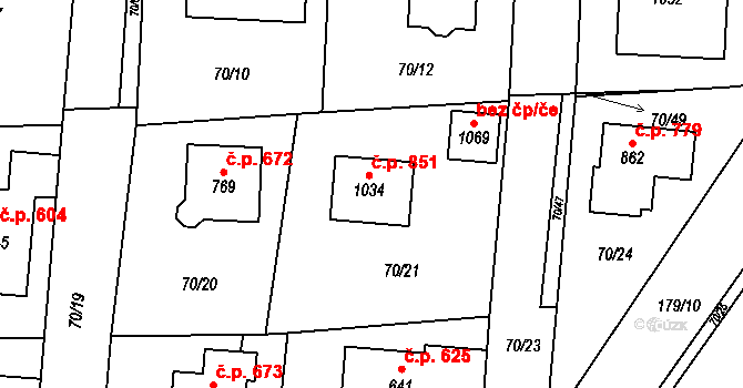 Hovorčovice 851 na parcele st. 1034 v KÚ Hovorčovice, Katastrální mapa