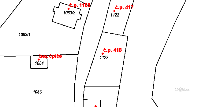 Jemnice 418 na parcele st. 1123 v KÚ Jemnice, Katastrální mapa
