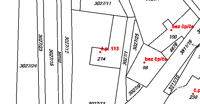 Týnec nad Sázavou 113 na parcele st. 214 v KÚ Týnec nad Sázavou, Katastrální mapa