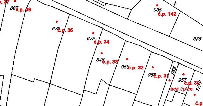 Trhový Štěpánov 33 na parcele st. 948 v KÚ Trhový Štěpánov, Katastrální mapa