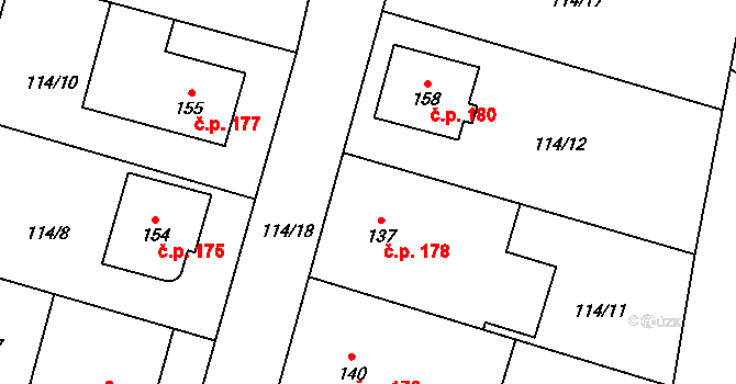 Horní Bory 178, Bory na parcele st. 137 v KÚ Horní Bory, Katastrální mapa