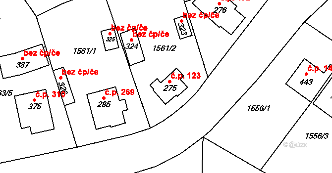 Dolní Žandov 123 na parcele st. 275 v KÚ Dolní Žandov, Katastrální mapa