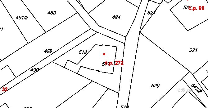 Chřibská 272 na parcele st. 517 v KÚ Chřibská, Katastrální mapa