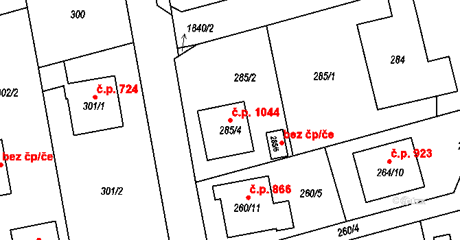 Kylešovice 1044, Opava na parcele st. 285/4 v KÚ Kylešovice, Katastrální mapa