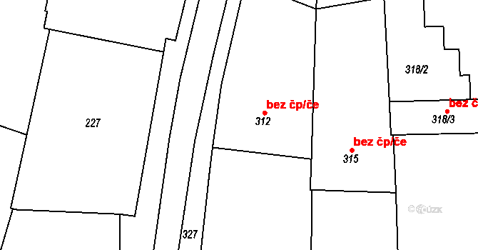 Blučina 47698772 na parcele st. 312 v KÚ Blučina, Katastrální mapa