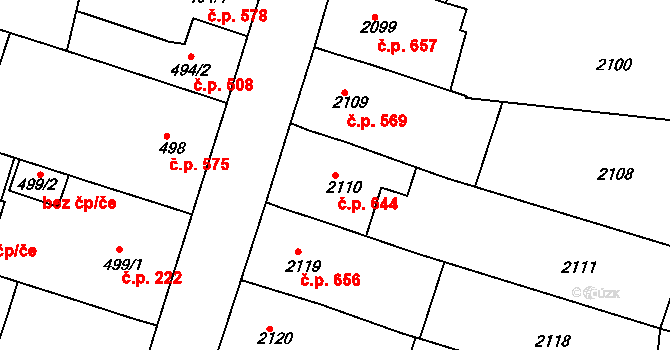 Nivnice 644 na parcele st. 2110 v KÚ Nivnice, Katastrální mapa