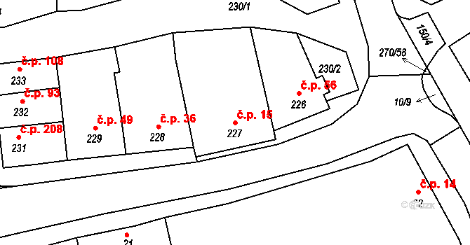 Vážany nad Litavou 15 na parcele st. 227 v KÚ Vážany nad Litavou, Katastrální mapa