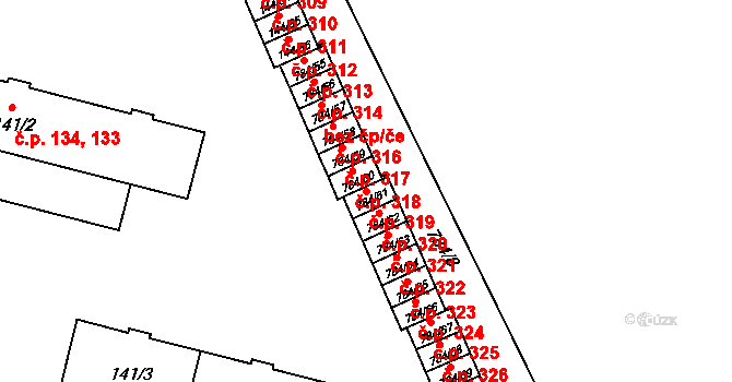 Provodín 319 na parcele st. 784/61 v KÚ Provodín, Katastrální mapa