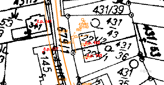 Nasavrky 192 na parcele st. 221/2 v KÚ Nasavrky, Katastrální mapa
