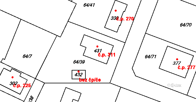 Předboj 311 na parcele st. 431 v KÚ Předboj, Katastrální mapa