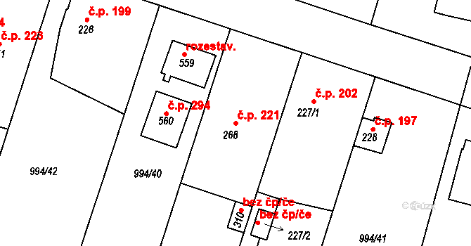 Čimelice 221 na parcele st. 268 v KÚ Čimelice, Katastrální mapa