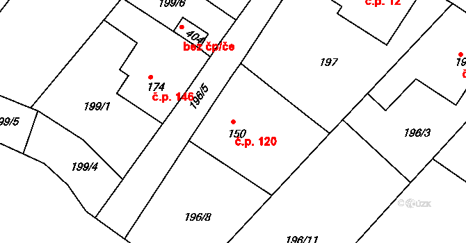 Orlice 120, Letohrad na parcele st. 150 v KÚ Orlice, Katastrální mapa