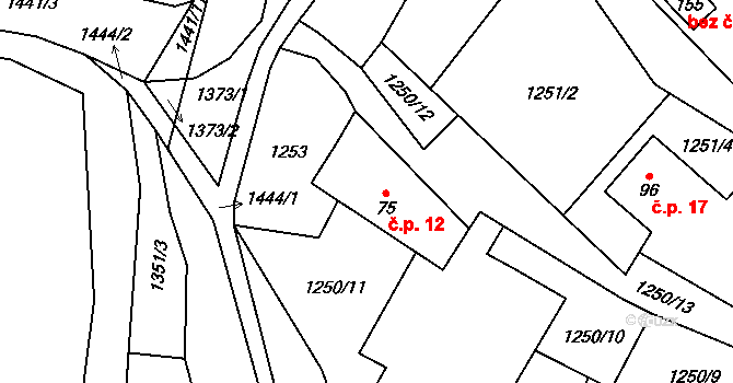 Nuzbely 12, Radenín na parcele st. 75 v KÚ Hroby, Katastrální mapa