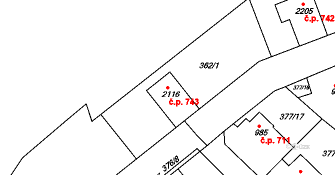 Náchod 743 na parcele st. 2116 v KÚ Náchod, Katastrální mapa