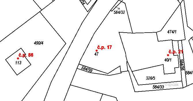 Kasaličky 17, Kasalice na parcele st. 47 v KÚ Kasaličky, Katastrální mapa
