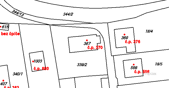 Lysice 370 na parcele st. 367 v KÚ Lysice, Katastrální mapa