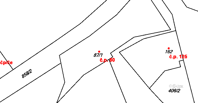 Hrabová 50 na parcele st. 87/1 v KÚ Hrabová u Dubicka, Katastrální mapa