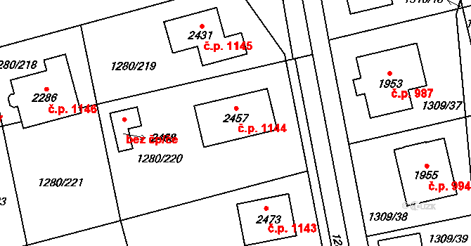 Dobřany 1144 na parcele st. 2457 v KÚ Dobřany, Katastrální mapa