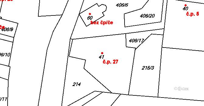 Veleboř 27, Klopina na parcele st. 41 v KÚ Veleboř, Katastrální mapa