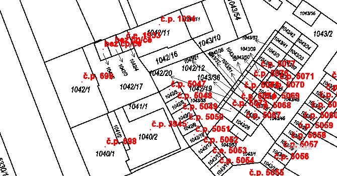 Znojmo 5047 na parcele st. 1042/5 v KÚ Znojmo-město, Katastrální mapa