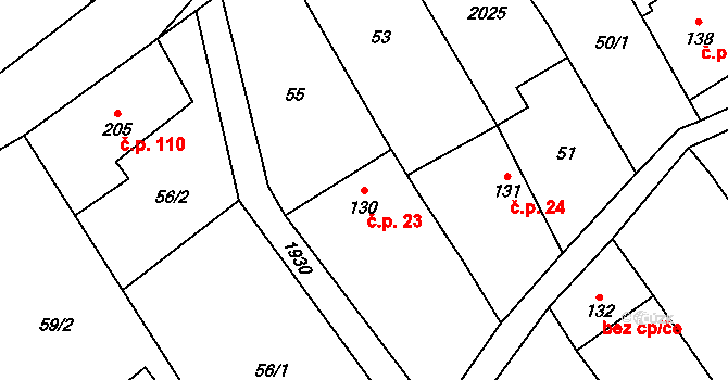 Luboměř 23 na parcele st. 130 v KÚ Luboměř, Katastrální mapa