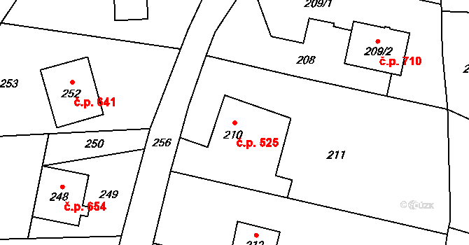 Fulnek 525 na parcele st. 210 v KÚ Fulnek, Katastrální mapa