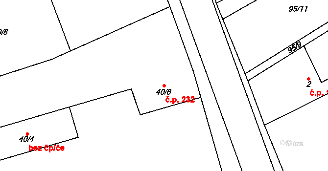 Lhota 232 na parcele st. 40/6 v KÚ Lhota u Dřís, Katastrální mapa