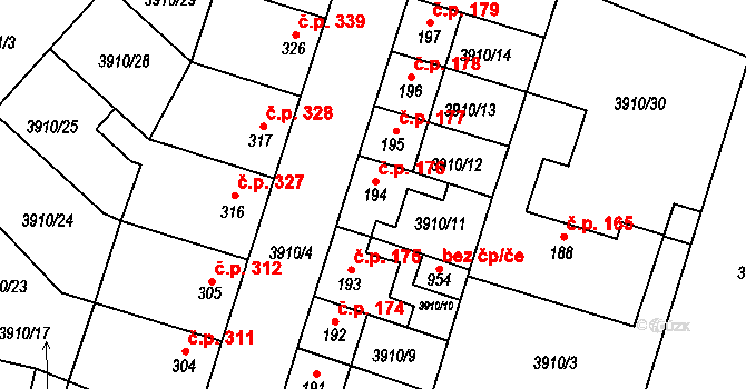 Lenešice 176 na parcele st. 194 v KÚ Lenešice, Katastrální mapa