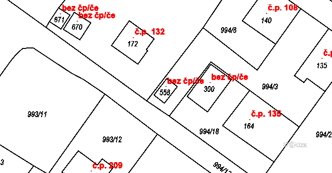 Kyselka 93307772 na parcele st. 558 v KÚ Radošov u Kyselky, Katastrální mapa