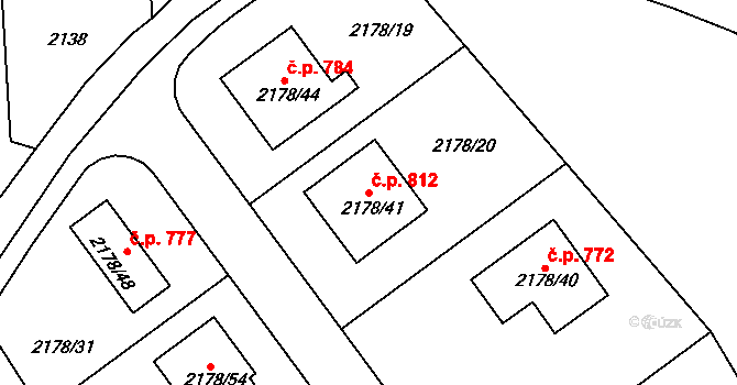 Lipence 812, Praha na parcele st. 2178/41 v KÚ Lipence, Katastrální mapa