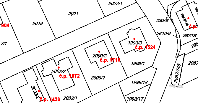 Radotín 1716, Praha na parcele st. 2000/3 v KÚ Radotín, Katastrální mapa