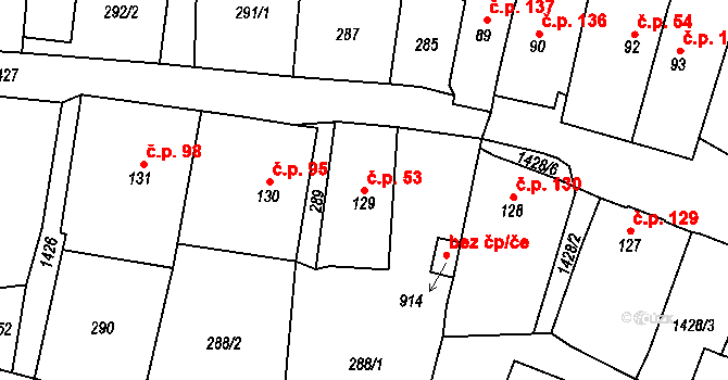 Doudleby nad Orlicí 53 na parcele st. 129 v KÚ Doudleby nad Orlicí, Katastrální mapa