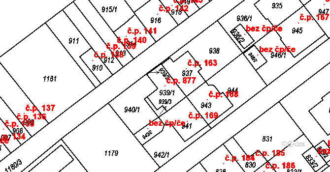 Prosek 877, Praha na parcele st. 939/1 v KÚ Prosek, Katastrální mapa