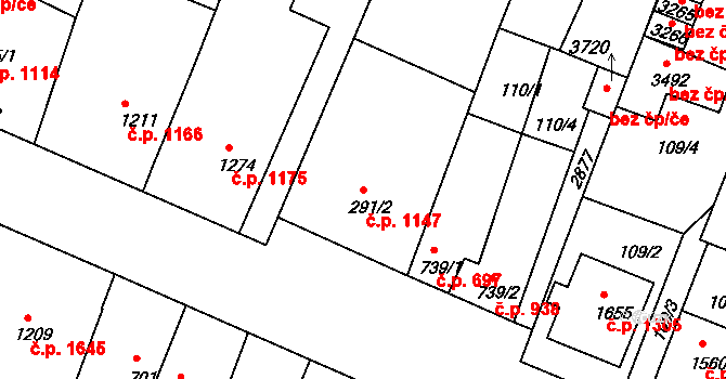 Bystřice pod Hostýnem 1147 na parcele st. 291/2 v KÚ Bystřice pod Hostýnem, Katastrální mapa