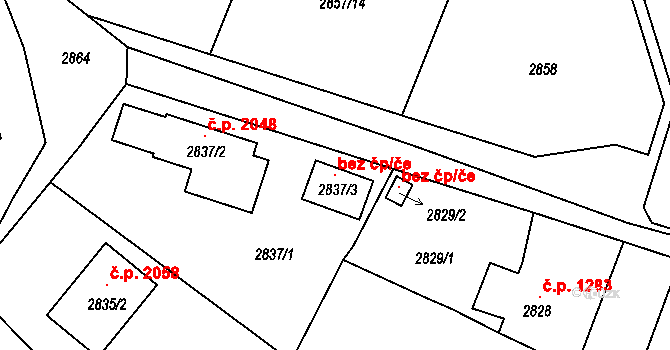 Děčín 106813773 na parcele st. 2837/3 v KÚ Podmokly, Katastrální mapa