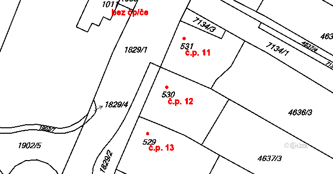 Hrádek 12 na parcele st. 530 v KÚ Hrádek u Znojma, Katastrální mapa