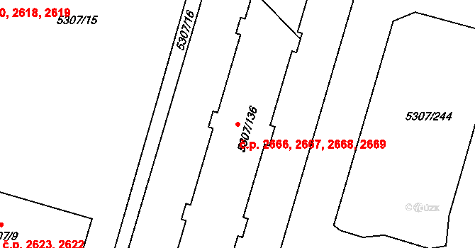 Přerov I-Město 2666,2667,2668,2669, Přerov na parcele st. 5307/136 v KÚ Přerov, Katastrální mapa