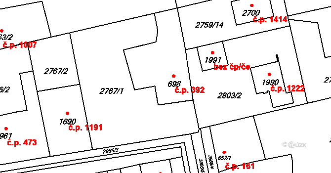 Lipník nad Bečvou I-Město 392, Lipník nad Bečvou na parcele st. 698 v KÚ Lipník nad Bečvou, Katastrální mapa