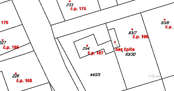 Dolní Bučice 197, Vrdy na parcele st. 254 v KÚ Dolní Bučice, Katastrální mapa