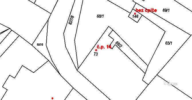 Horka I 14 na parcele st. 73 v KÚ Horka u Žehušic, Katastrální mapa
