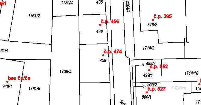 Lišov 474 na parcele st. 459 v KÚ Lišov, Katastrální mapa