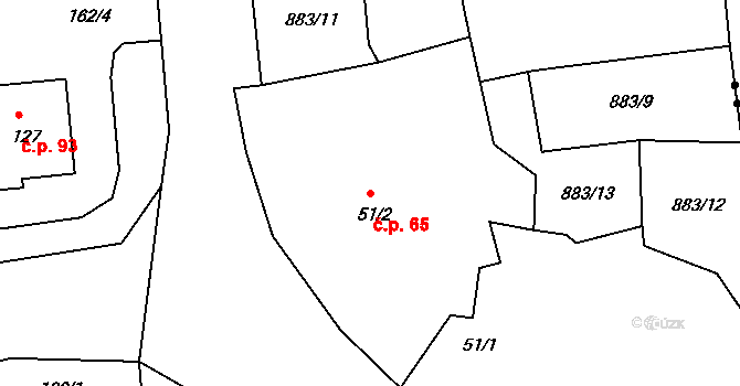 Bor 65, Sadov na parcele st. 51/2 v KÚ Bor u Karlových Var, Katastrální mapa