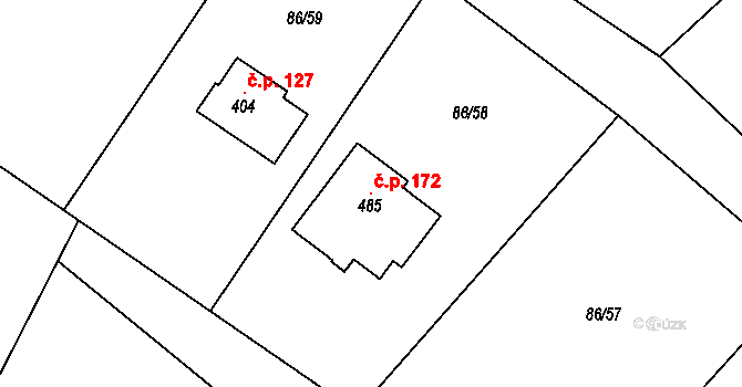 Stradonice 172, Nižbor na parcele st. 485 v KÚ Stradonice u Nižboru, Katastrální mapa