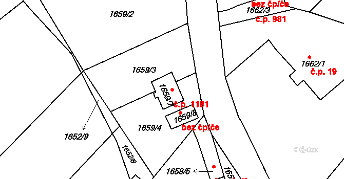Lyžbice 1181, Třinec na parcele st. 1659/7 v KÚ Lyžbice, Katastrální mapa