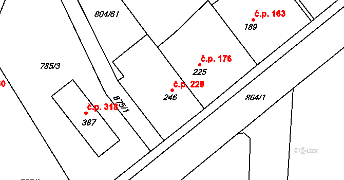 Ostřešany 228 na parcele st. 246 v KÚ Ostřešany, Katastrální mapa