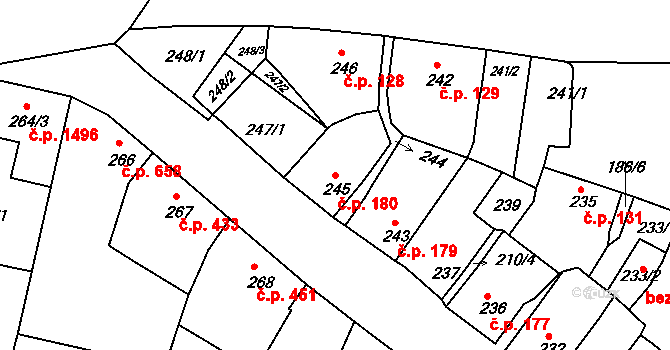Bzenec 180 na parcele st. 245 v KÚ Bzenec, Katastrální mapa