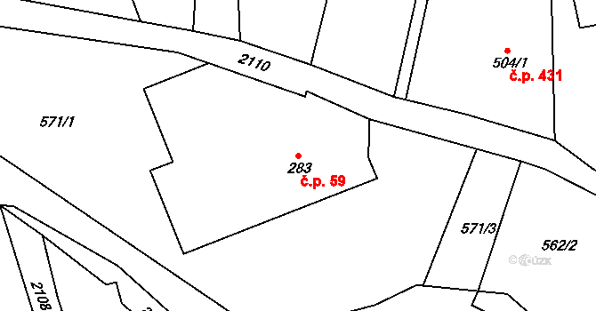 Dolní Podluží 59 na parcele st. 283 v KÚ Dolní Podluží, Katastrální mapa